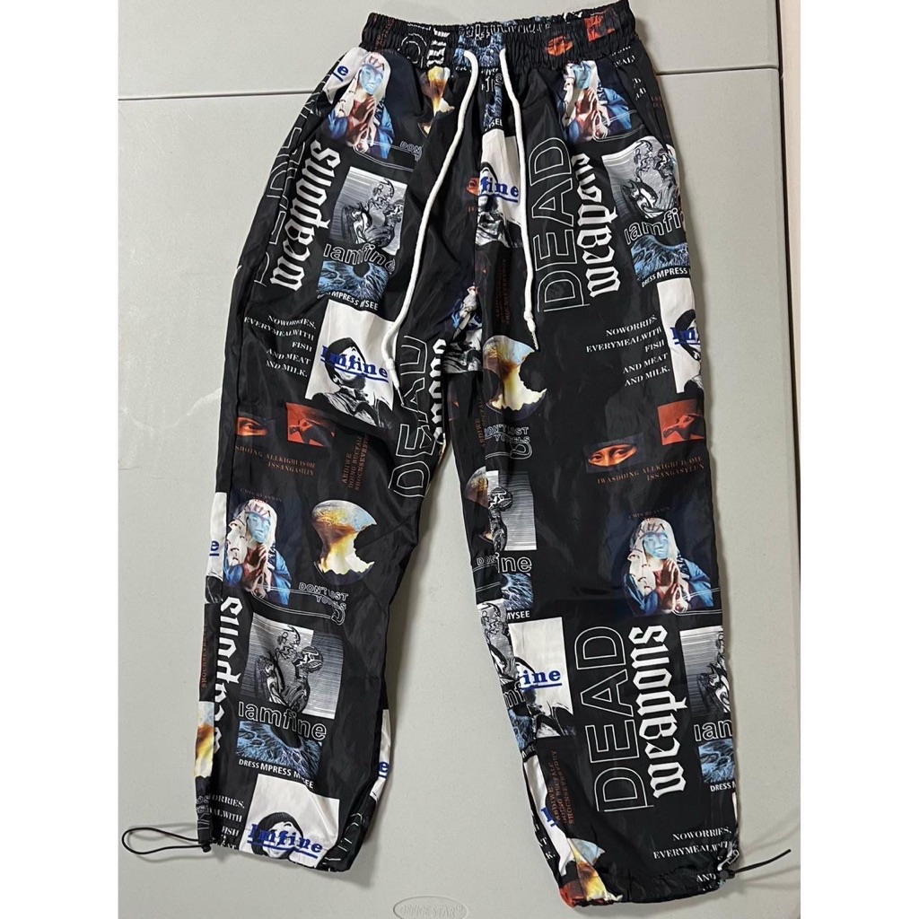 Black Graphic Y2k Vapor Wave Joggers Sweats Sweatpants Pants Bottoms Size M